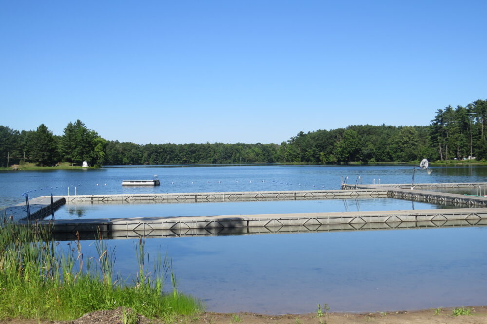 Photo of the swimming area docks on Lions Lake